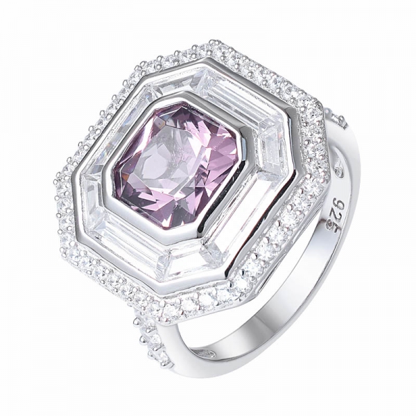  925 plata esterlina CZ anillo de halo de compromiso de morganita creado con corte de cojín de diamantes 