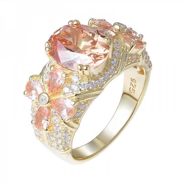 hermosa enorme CZ circonita cúbica champagne talla ovalada clásica CZ anillo de tiara 