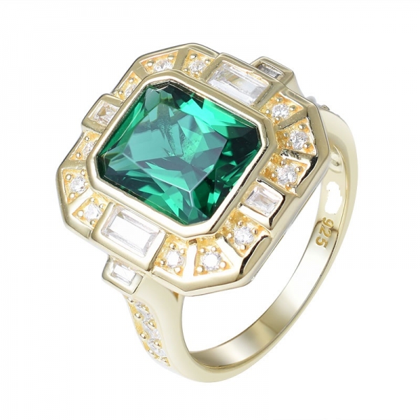 creado en oro verde esmeralda chapado sobre anillo de plata esterlina 