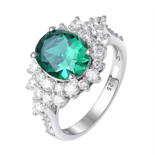 laboratorio creó rodio de corte ovalado esmeralda verde sobre anillo de plata 3.0ctw 