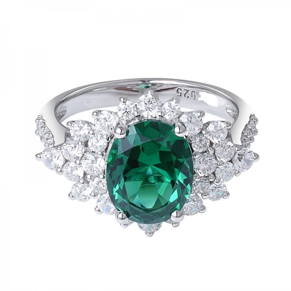 laboratorio creó rodio de corte ovalado esmeralda verde sobre anillo de plata 3.0ctw 