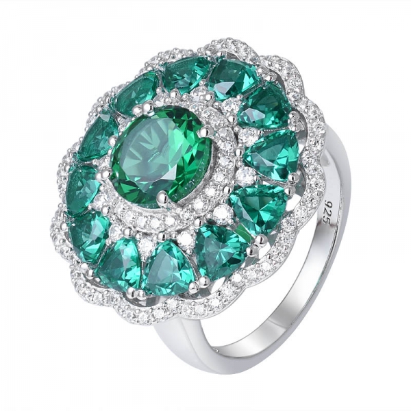 2 ctw laboratorio creado rodio verde esmeralda de corte redondo sobre anillo de plata 