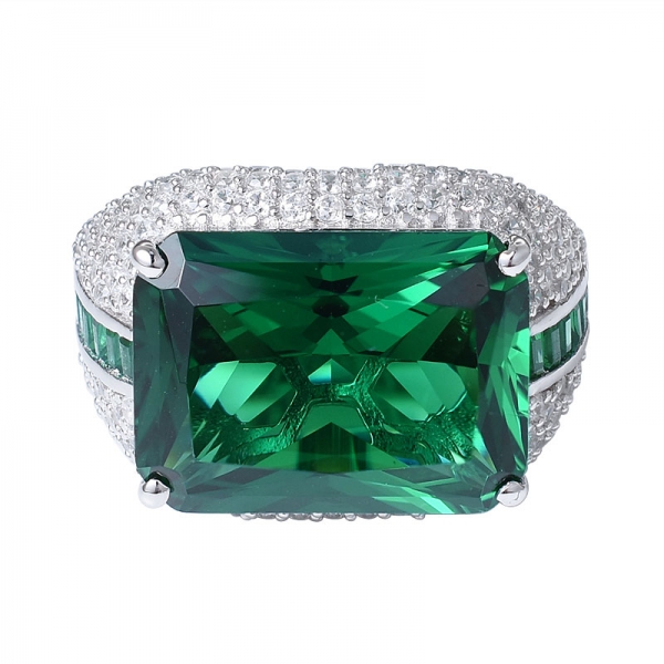 Joyas de plata de ley creadas en verde esmeralda Nano anillo solitario con piedras preciosas 