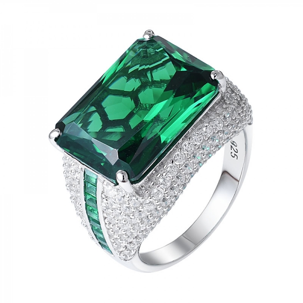 Joyas de plata de ley creadas en verde esmeralda Nano anillo solitario con piedras preciosas 