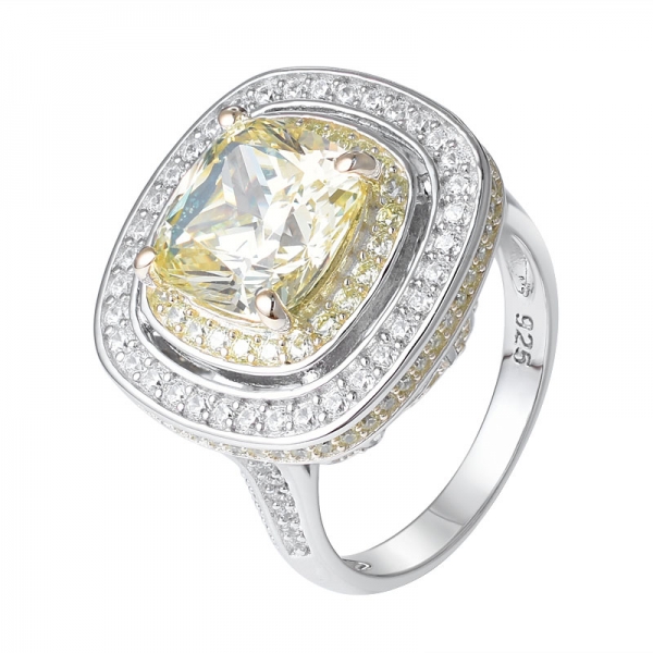 3.0ctw cojín diamante amarillo simulado y anillo de oro de 2 tonos Cz blanco 