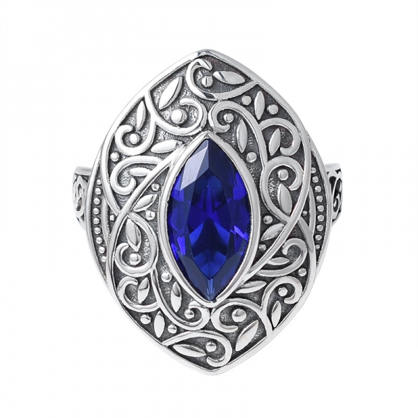 marqueses cuting azul zafiro negro plateado 925 proveedor de anillo de joyería de plata 