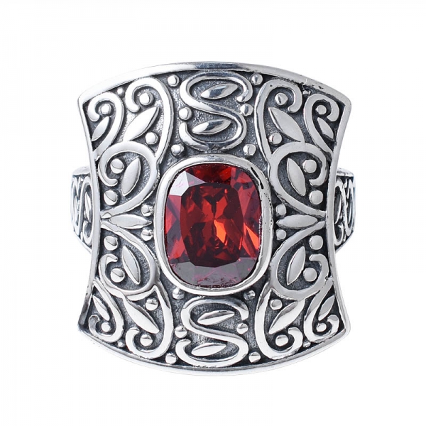 creado corindón rubí negro sobre anillos de plata esterlina 