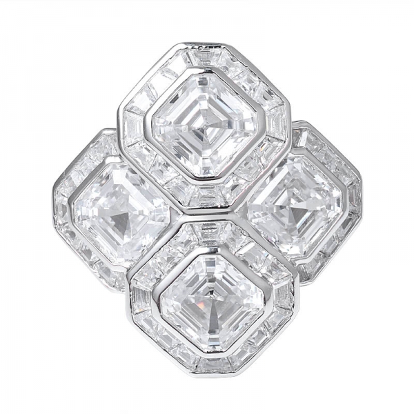 circonita cúbica de colores 18K oro blanco sobre plata esterlina Asscher anillo de corte 