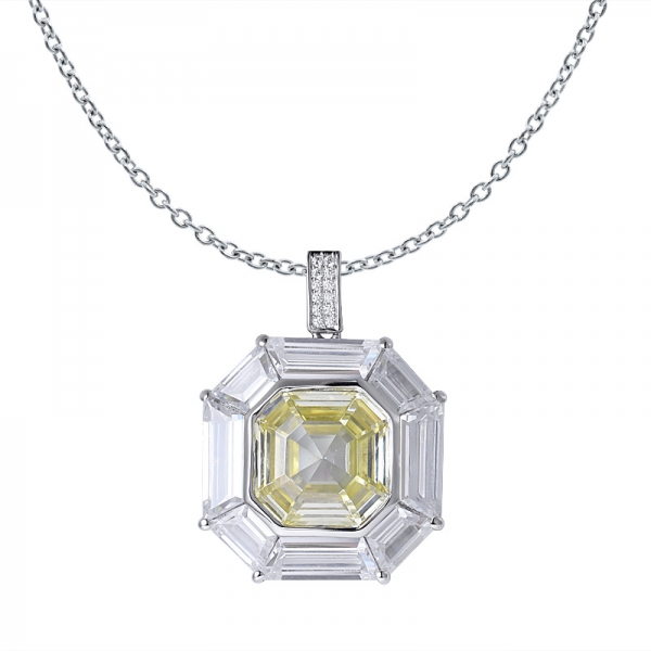  Asscher corte simula diamante amarillo rodio sobre colgante de cristal de plata esterlina 