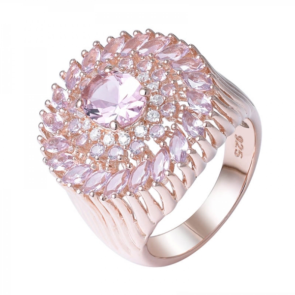morganita talla ovalada 18k anillo de compromiso de oro rosa sobre plata de ley 