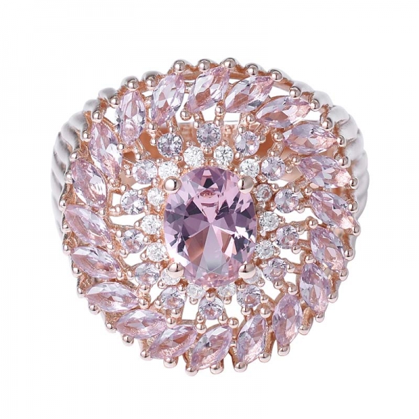 morganita talla ovalada 18k anillo de compromiso de oro rosa sobre plata de ley 