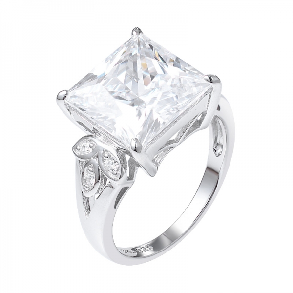anillo princesa de plata esterlina con rodio claro y corte cuadrado 