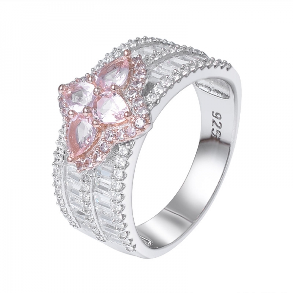 morganita rosa cz anillo de racimo de plata de ley chapado en 2 tonos de piedra mayorista 