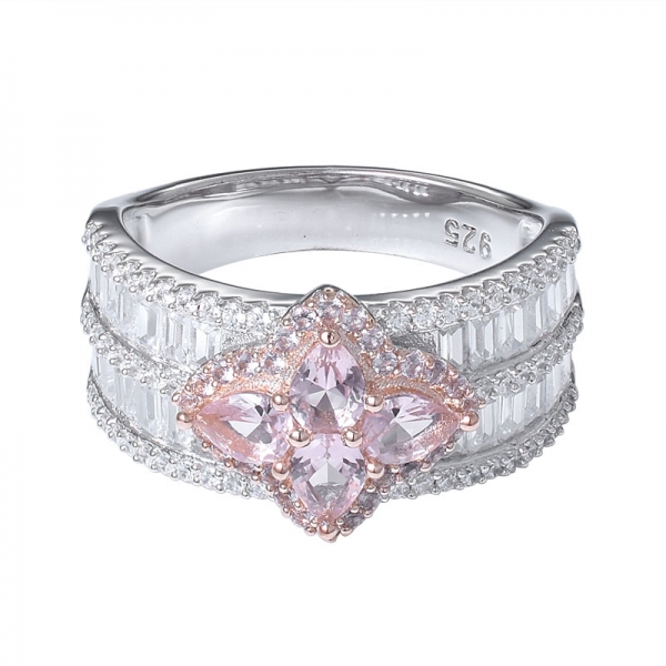 morganita rosa cz anillo de racimo de plata de ley chapado en 2 tonos de piedra mayorista 