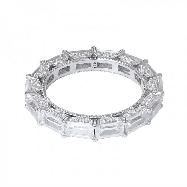 anillo de diamantes de eternidad con piedras preciosas de zafiro de colores sintéticos de corte baguette 