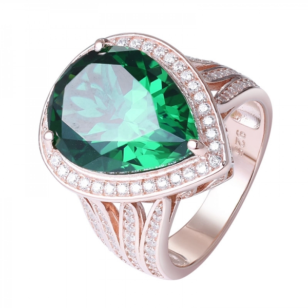 creado con forma de pera esmeralda verde oro rosa sobre anillo de compromiso de plata esterlina para mujer 