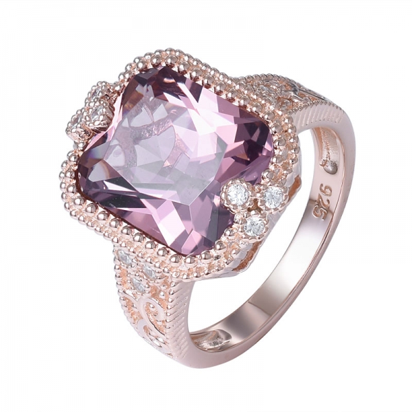 morganita forma princesa cz anillo de oro rosa sobre plata esterlina, joyería para mujer 
