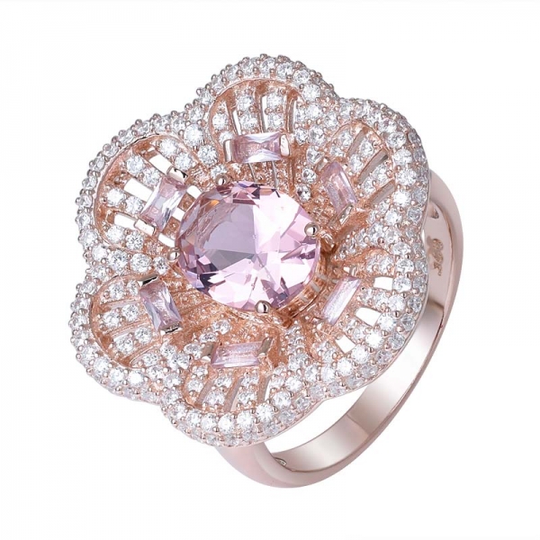 Morganita talla ovalada de 2 quilates cz anillo de oro rosa sobre plata esterlina, joyería para mujer 