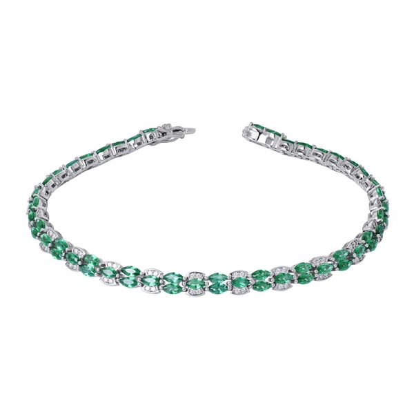 creado rodio verde esmeralda talla marquesa sobre plata pulsera de tenis 