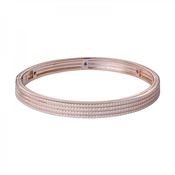 4 líneas blancas Cz brazalete colorido de oro rosa sobre plata de ley para mujer 