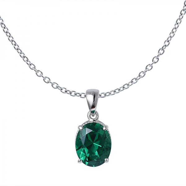 esmeralda verde creada 4.0 ct rodio de corte ovalado sobre collar colgante de plata esterlina para mujer 
