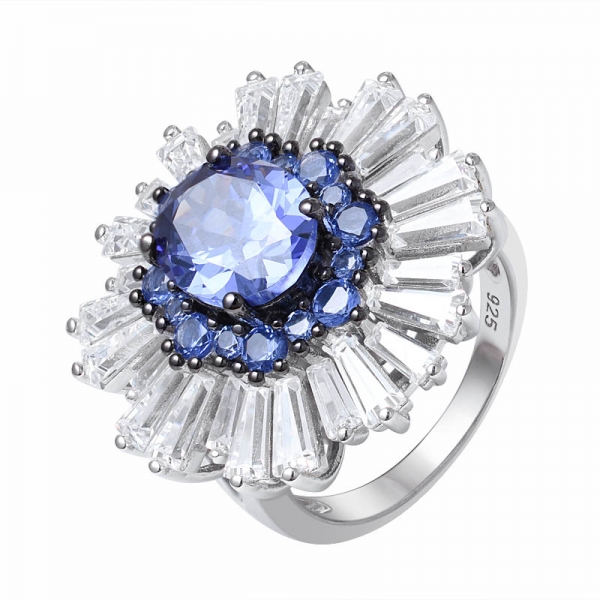 azul Tanzanita anillo de compromiso plateado en 2 tonos de corte ovalado simulado 