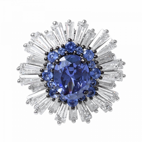 azul Tanzanita anillo de compromiso plateado en 2 tonos de corte ovalado simulado 