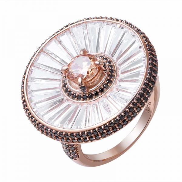 champán redondo cz anillo de bodas de plata de ley chapado en oro rosa para mujer 