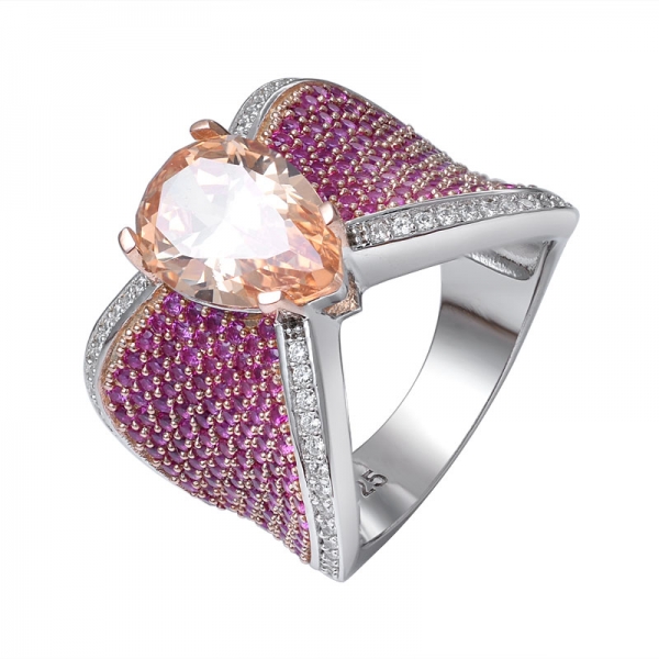 diamante champán CZ anillo de compromiso de plata de ley con baño de piedras preciosas en 2 tonos 
