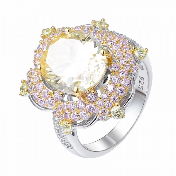 talla ovalada creada con diamante amarillo 2 tonos anillo de boda plateado sobre plata esterlina 