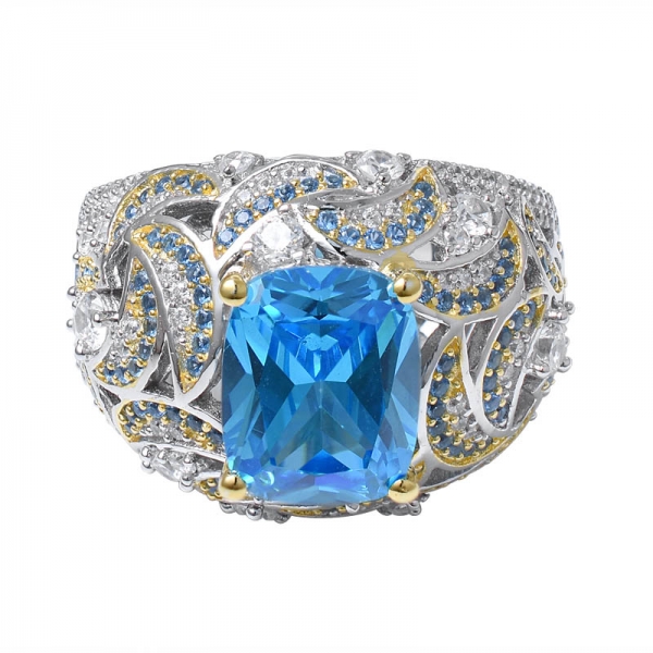 apatita azul neón CZ & Azul anillo de bodas de zafiro chapado en 2 tonos sobre plata de ley para mujer 