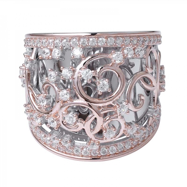 circonita cúbica blanca Rodio y Rosa anillo de oro 2 tonos sobre plata de ley 