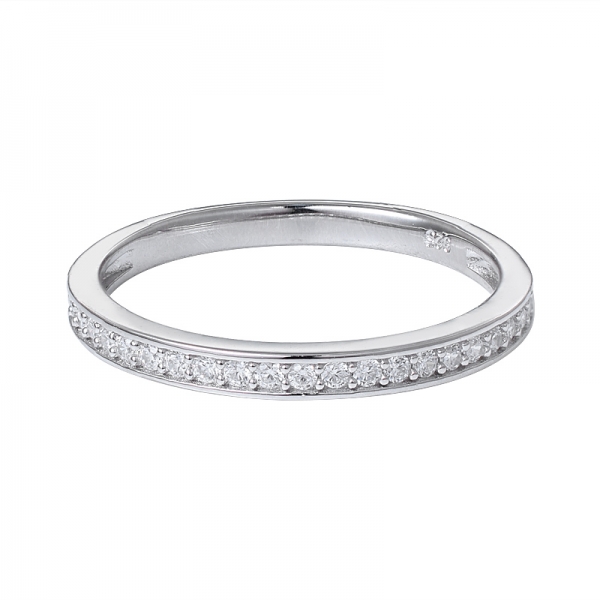  1,25 mm ronda cz anillo de eternidad de plata de ley con rodio de piedra 