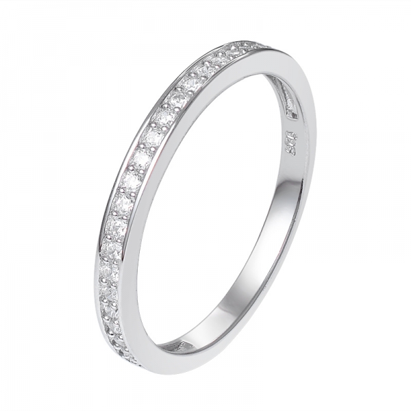  1,25 mm ronda cz anillo de eternidad de plata de ley con rodio de piedra 
