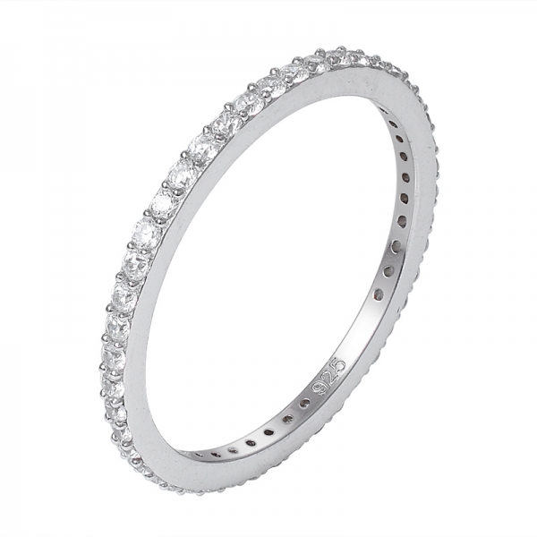  1,3 mm pequeño cz anillo de eternidad de plata de ley con rodio de piedra 