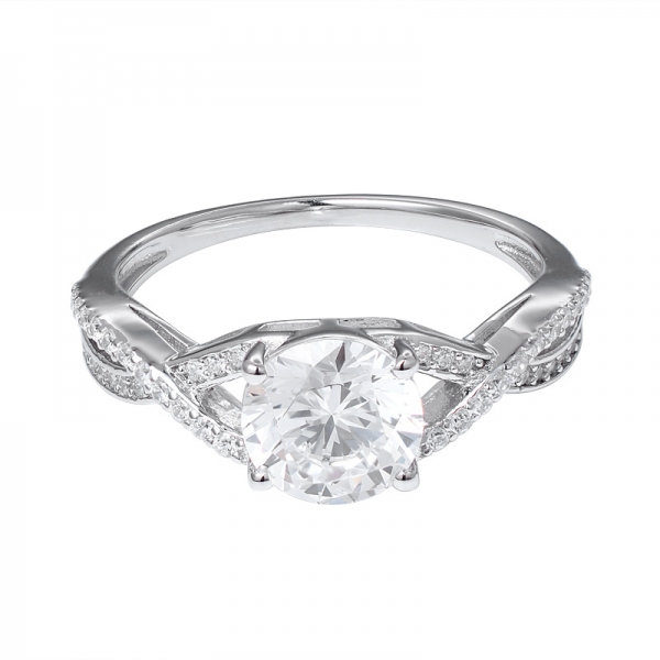  1.2ct anillo de bodas de plata de ley con rodio de diamante redondo cúbico 