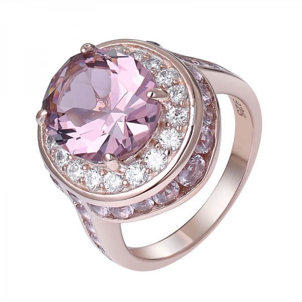 morganita ovalada simulada en tono oro rosa 925 anillo de compromiso de plata esterlina 