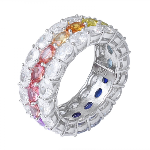 arco iris Oavl anillo de eternidad con zafiro sintético de colores y rodio 