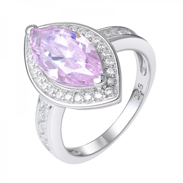 rosa claro CZ rosa Diamante piedra talla marquesa rodio 925 anillo de plata esterlina 