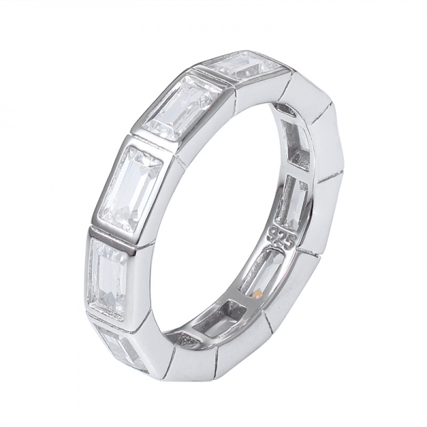 corte baguette 3 * 5 mm zirconia cúbica rodio sobre anillo de eternidad conjunto de joyas 