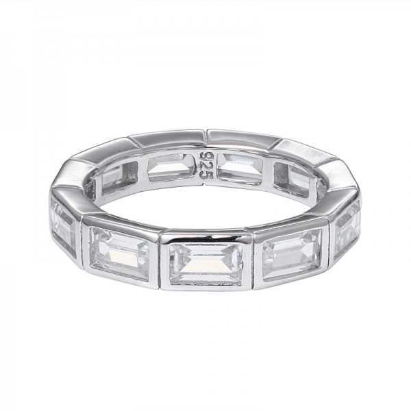 corte baguette 3 * 5 mm zirconia cúbica rodio sobre anillo de eternidad conjunto de joyas 