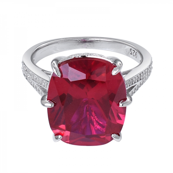 piedra preciosa rubí corindón rojo rodio creado sobre anillo de plata esterlina 