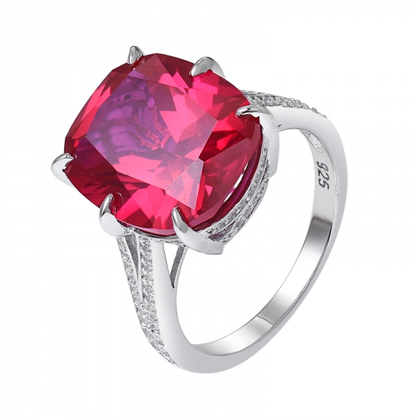 piedra preciosa rubí corindón rojo rodio creado sobre anillo de plata esterlina 