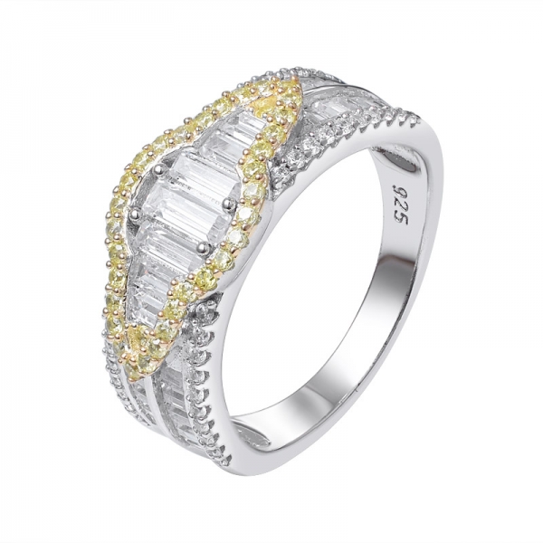 baguette amarillo circonita cúbica Rodio & Amarillo anillo de oro sobre plata de ley 