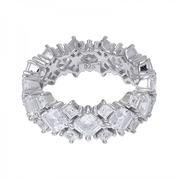  4,0 mm Asscher anillo de eternidad de plata de ley con corte granate creado en rodio 