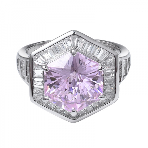 diamante rosa creado forma especial hexagonal 925 anillo de compromiso de plata esterlina 