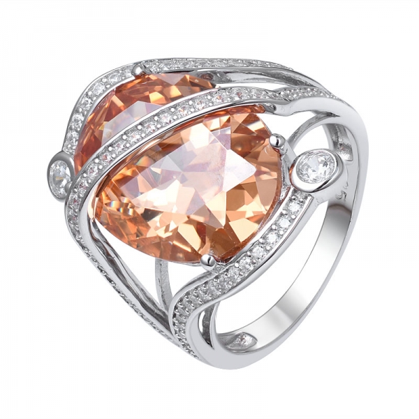  Champaña diamante creado talla ovalada 925 anillo de compromiso de plata esterlina 