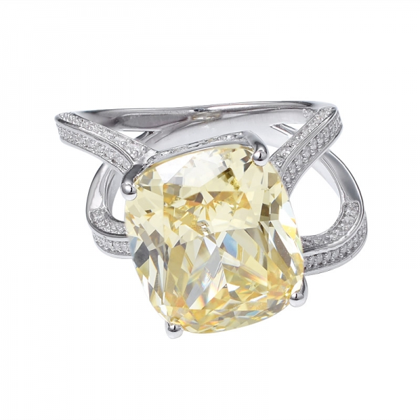 diamante amarillo talla cojín creado 925 anillo de bodas de plata esterlina 