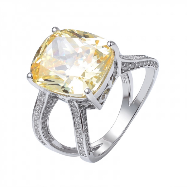 diamante amarillo talla cojín creado 925 anillo de bodas de plata esterlina 