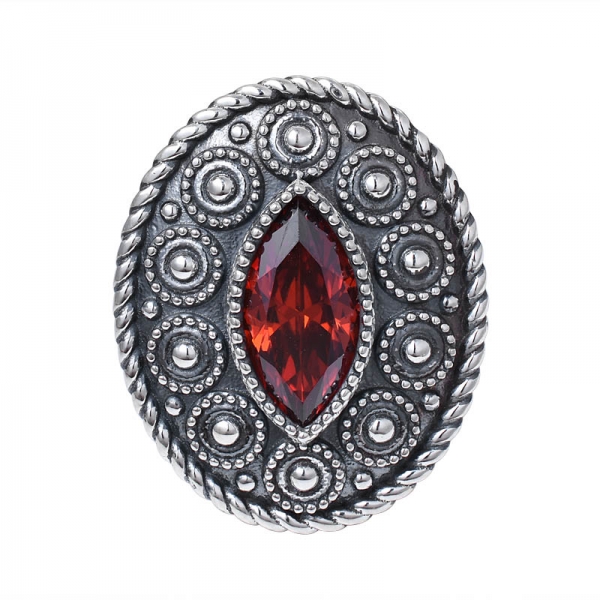 granate CZ anillo de plata de ley creado artesanalmente en talla marquesa 